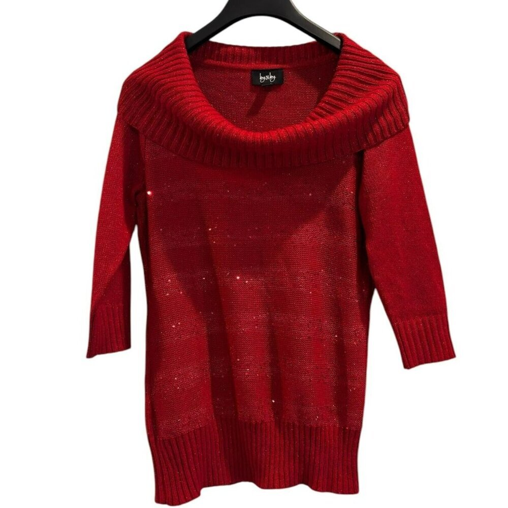 ✨ By & By Red Cowl Neck‎ Metallic Sweater | Size XL | Holiday Glam